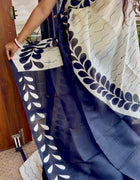 Hand Painted Saree on Pure Silk — White & Black 03