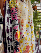 Hand Painted Saree on Pure Tussar Silk — Beige & White 03