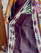Hand Painted Saree on Pure Tussar Silk — Beige & White 03