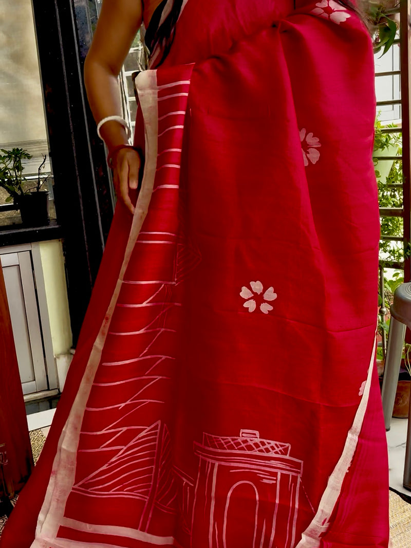 Hand Painted Saree on Pure Silk — Pink 04