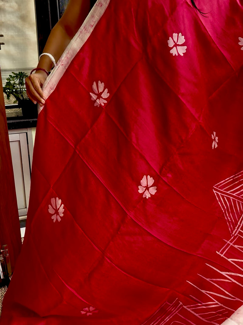 Hand Painted Saree on Pure Silk — Pink 04