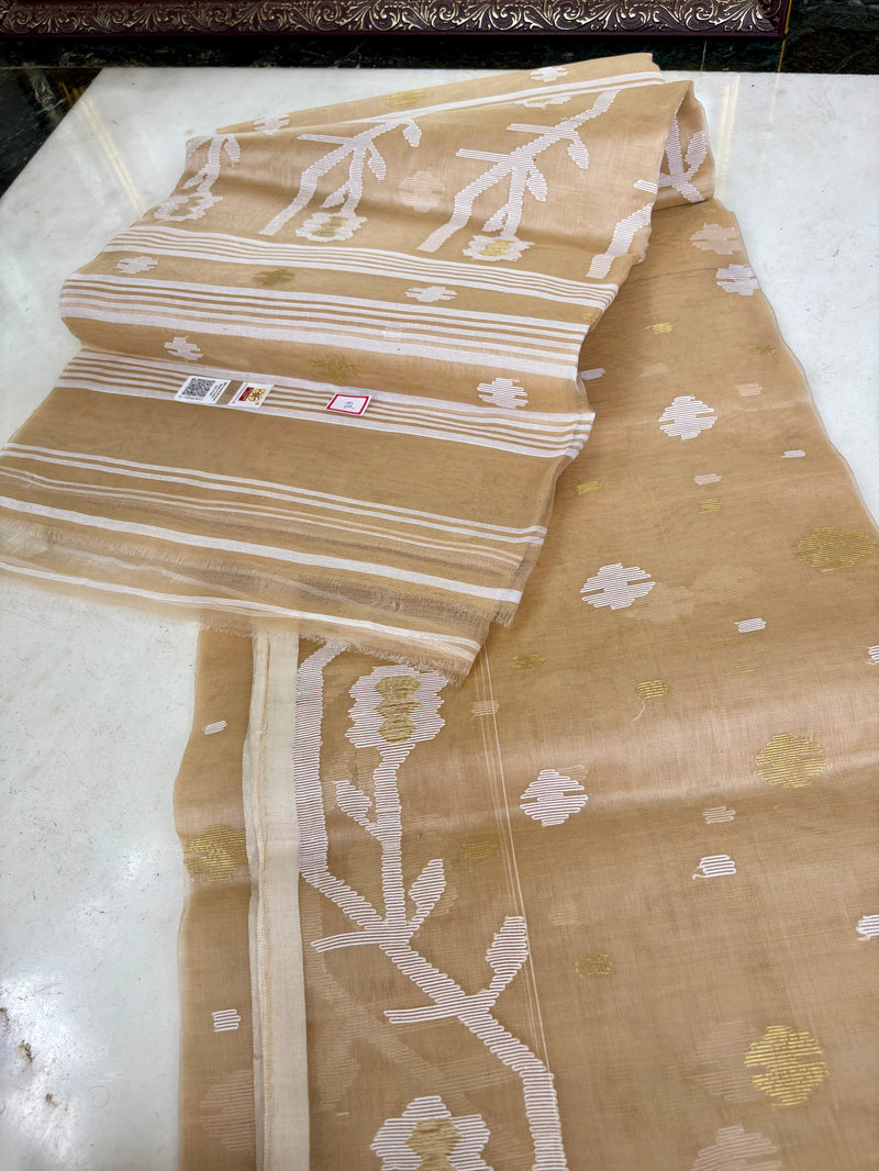 Pure Silk Muslin Jamdani — Beige 04