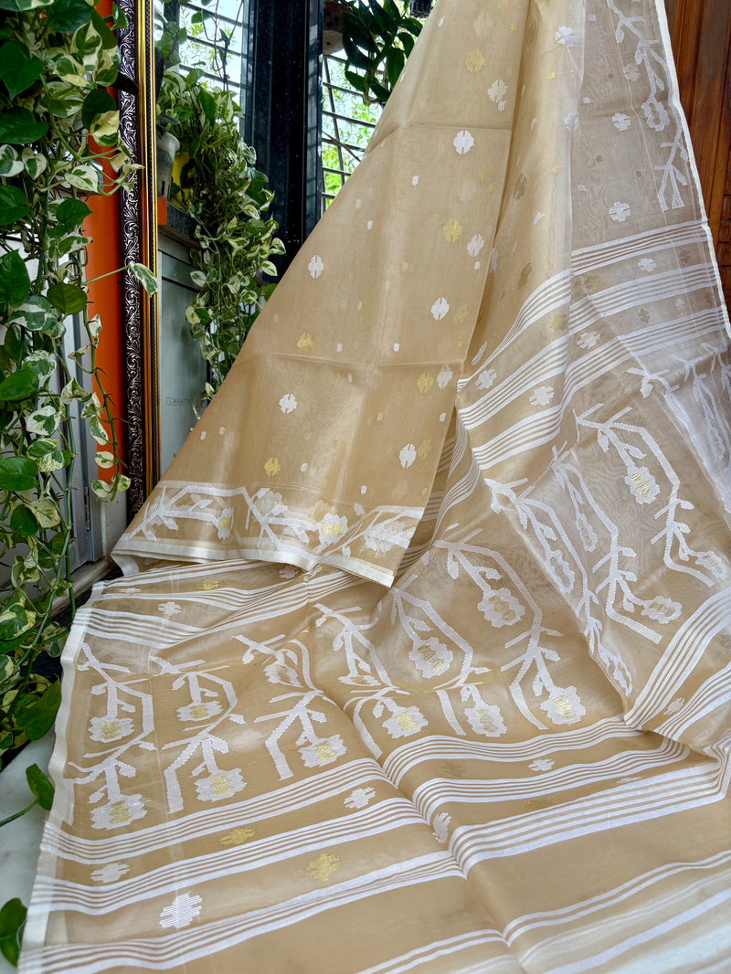 Pure Silk Muslin Jamdani — Beige 04