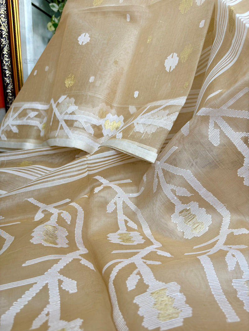 Pure Silk Muslin Jamdani — Beige 04