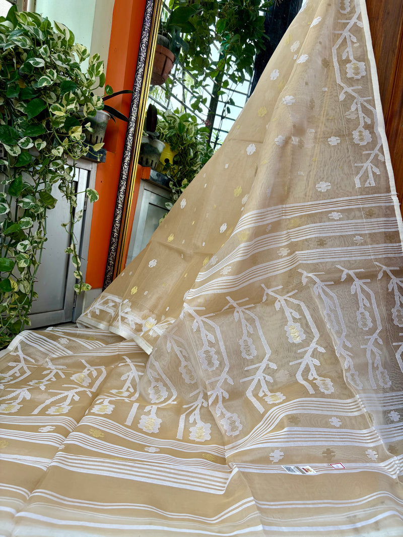 Pure Silk Muslin Jamdani — Beige 04