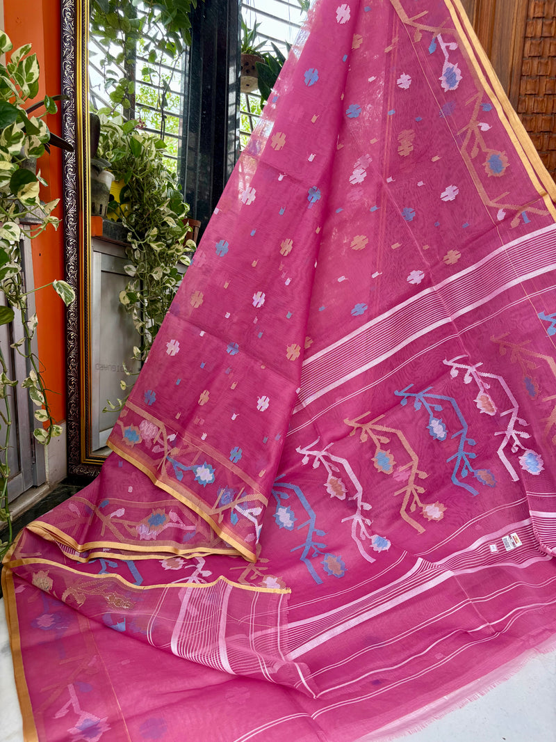 Pure Silk Muslin Jamdani — Pink 06