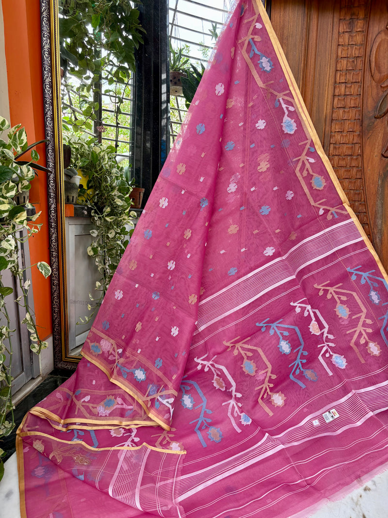 Pure Silk Muslin Jamdani — Pink 06