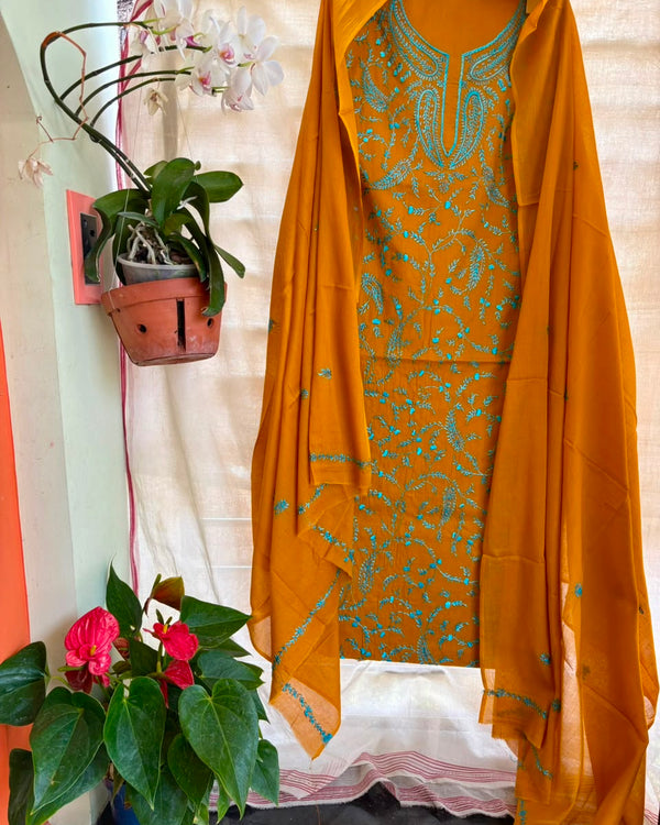 Kashmiri Suit in Pure Cotton — Orange 01
