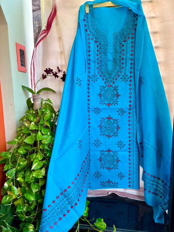 Lucknawi Embroidery Suit in Pure Cotton