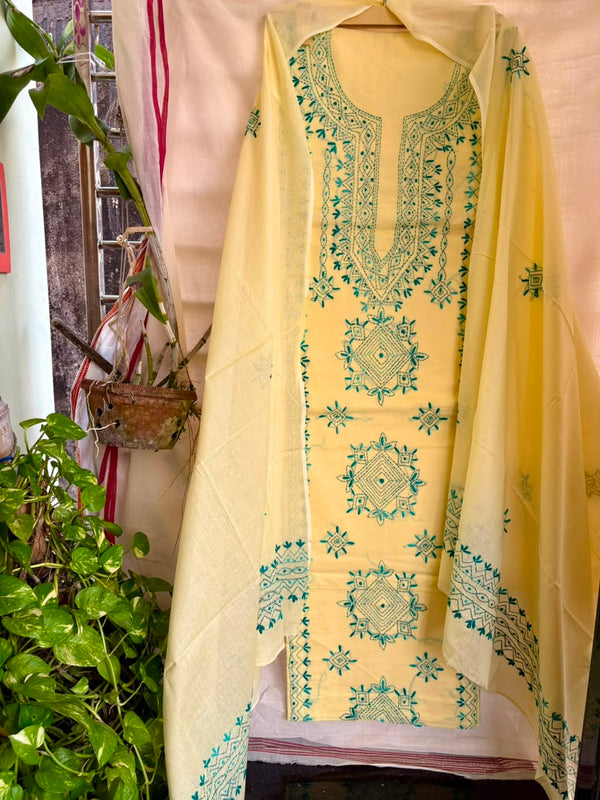 Lucknawi Embroidery Suit in Pure Cotton