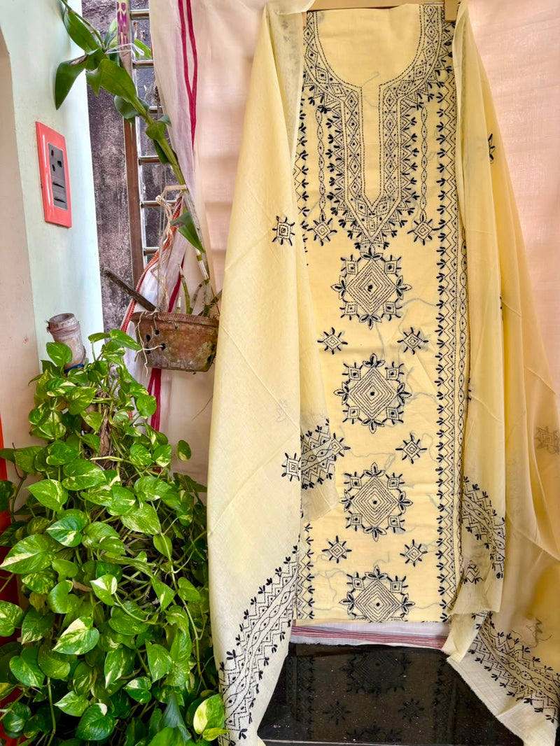Lucknawi Embroidery Suit in Pure Cotton