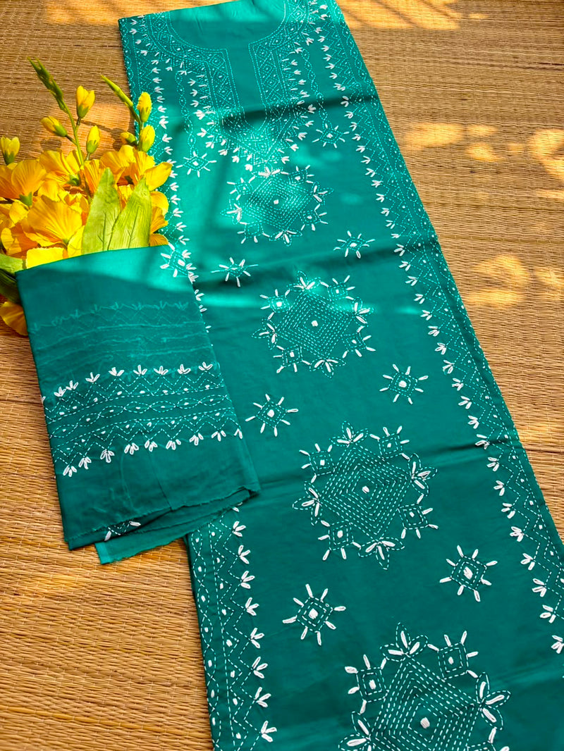 Lucknawi Embroidery Suit in Pure Cotton