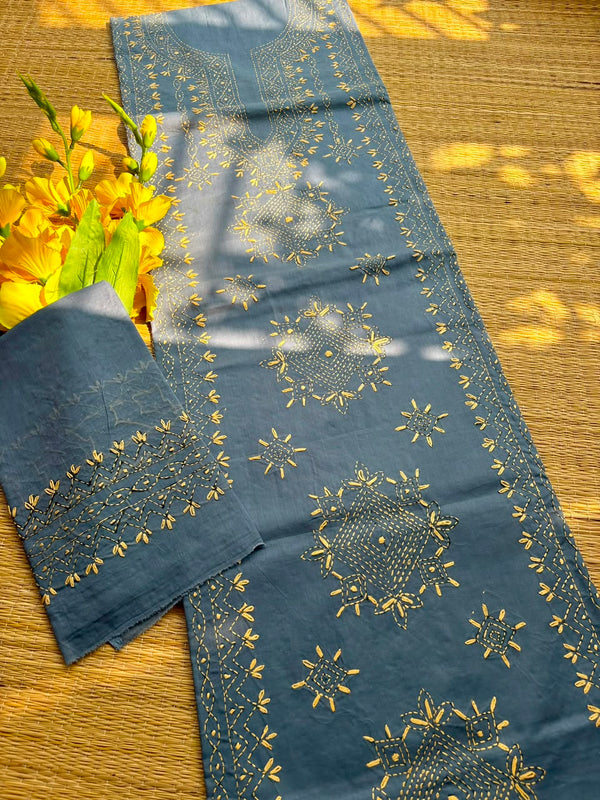 Lucknawi Embroidery Suit in Pure Cotton