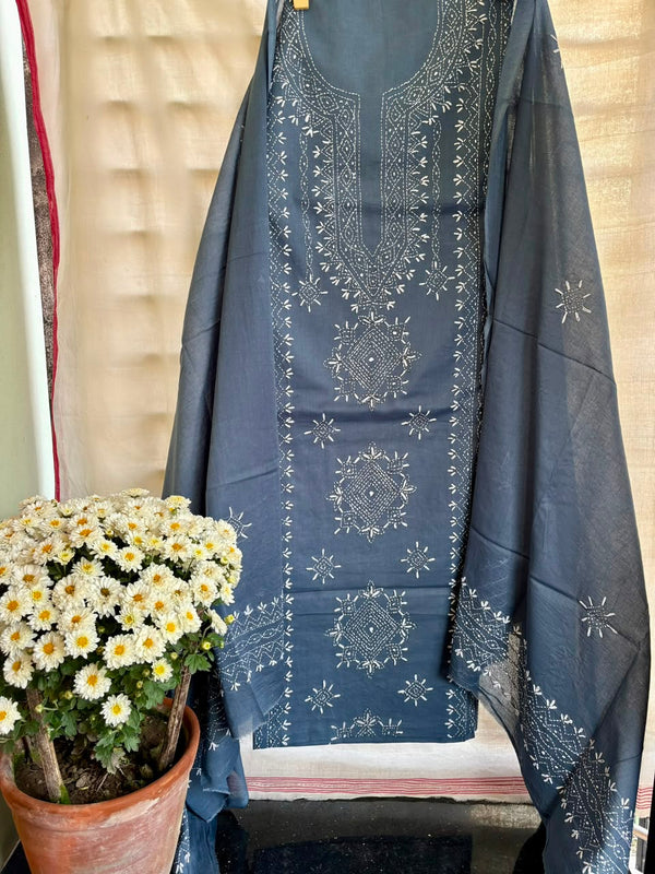 Lucknawi Embroidery Suit in Pure Cotton