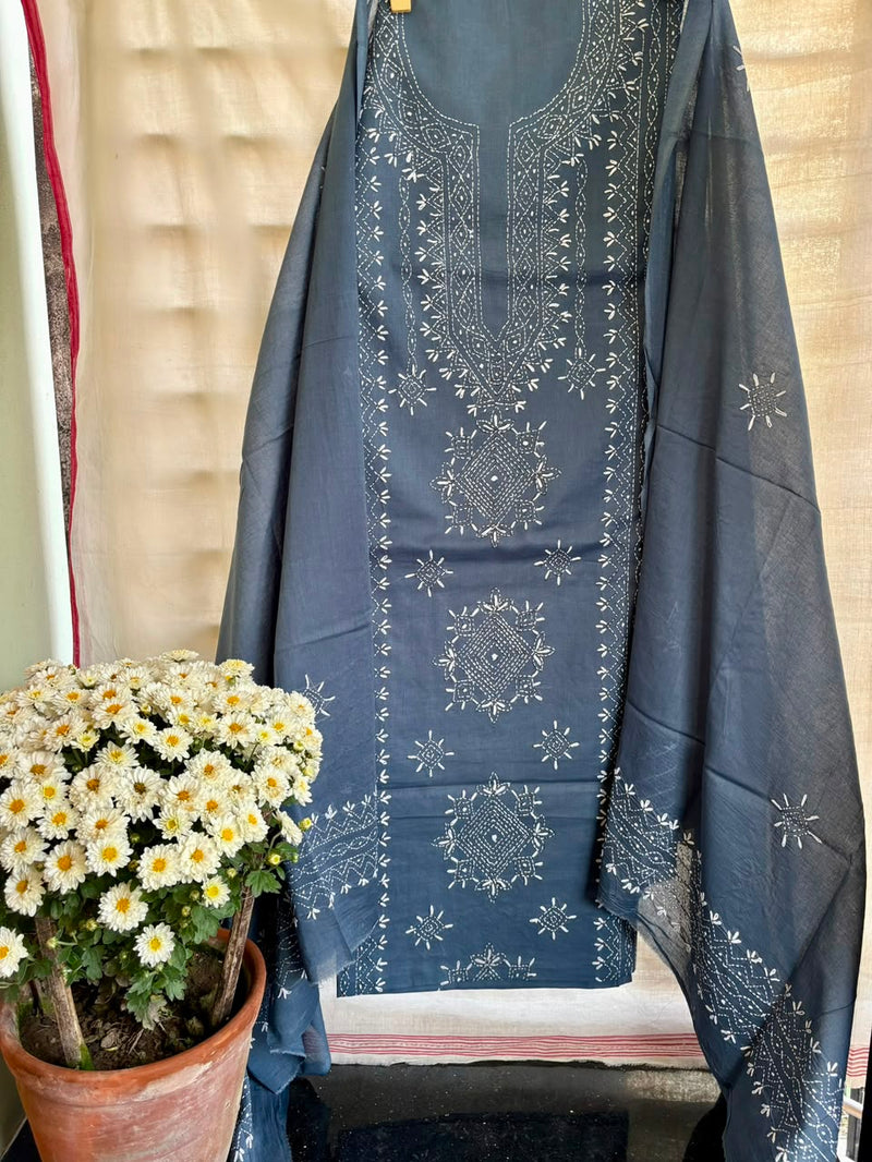 Lucknawi Embroidery Suit in Pure Cotton