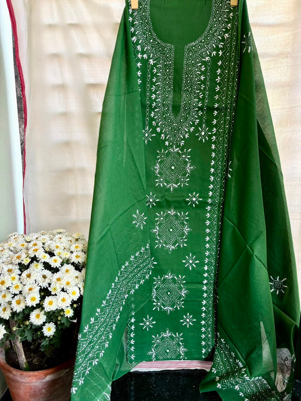 Lucknawi Embroidery Suit in Pure Cotton