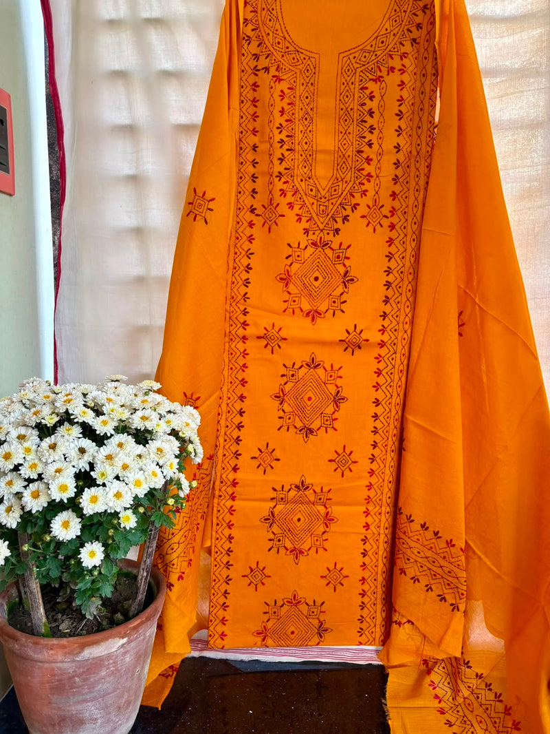 Lucknawi Embroidery Suit in Pure Cotton