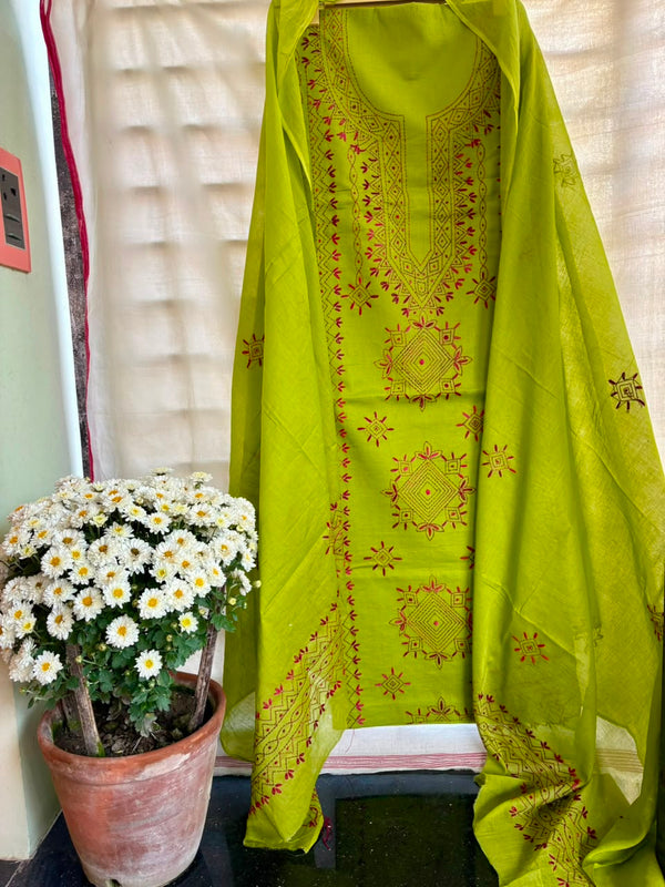 Lucknawi Embroidery Suit in Pure Cotton