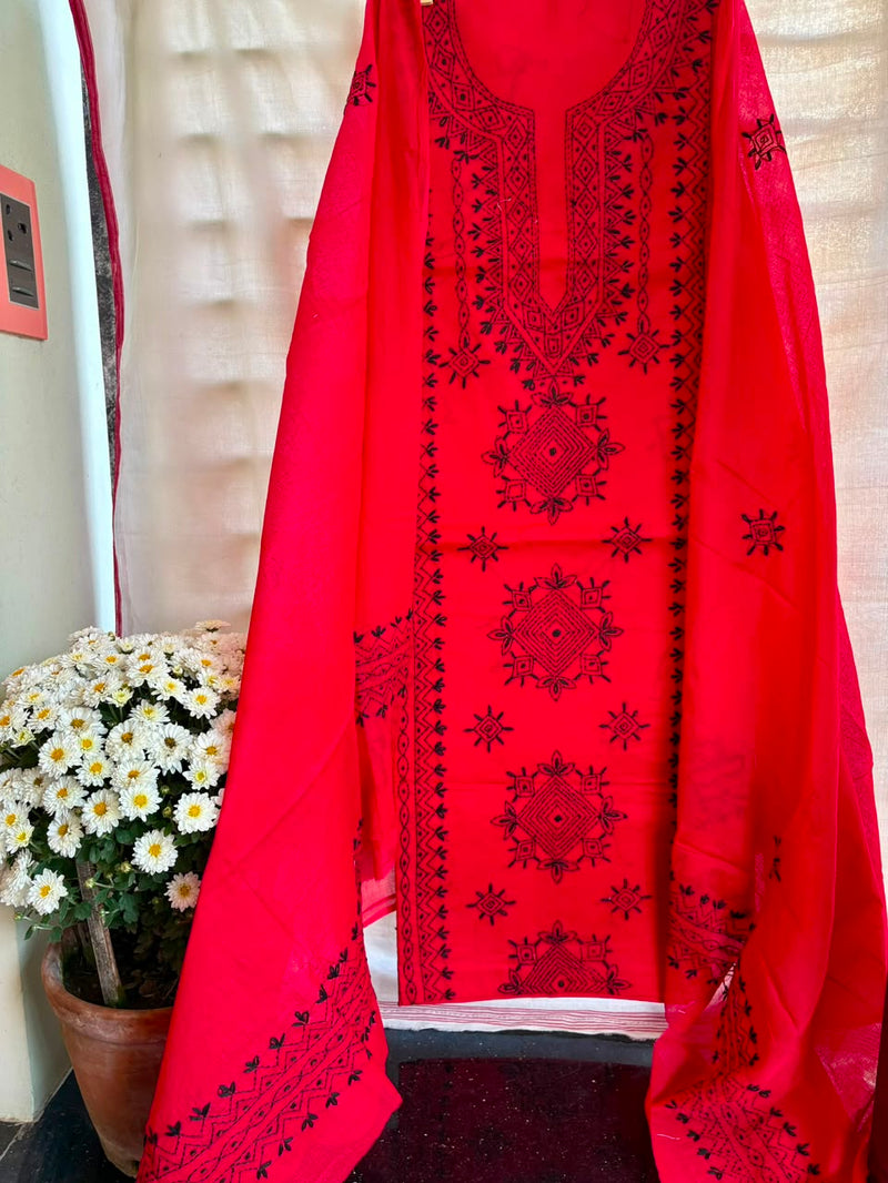 Lucknawi Embroidery Suit in Pure Cotton