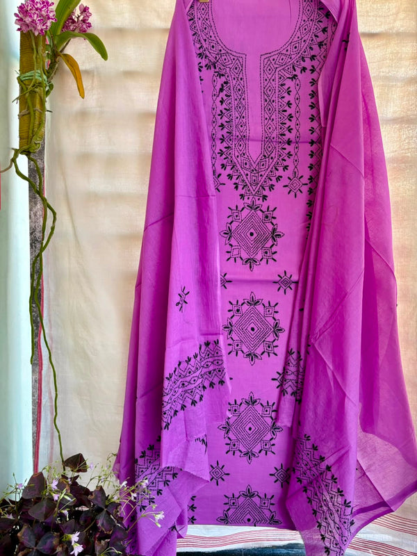 Lucknawi Embroidery Suit in Pure Cotton