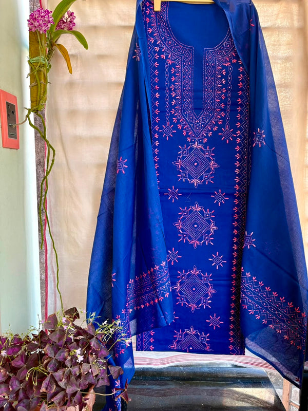 Lucknawi Embroidery Suit in Pure Cotton