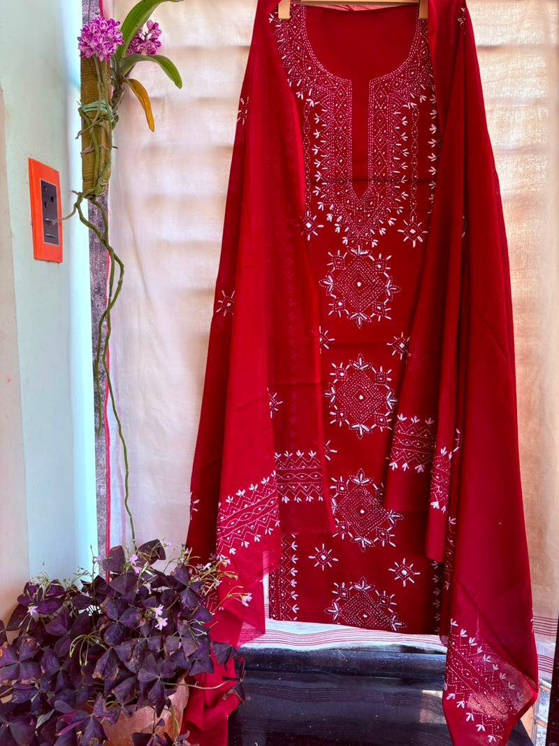 Lucknawi Embroidery Suit in Pure Cotton