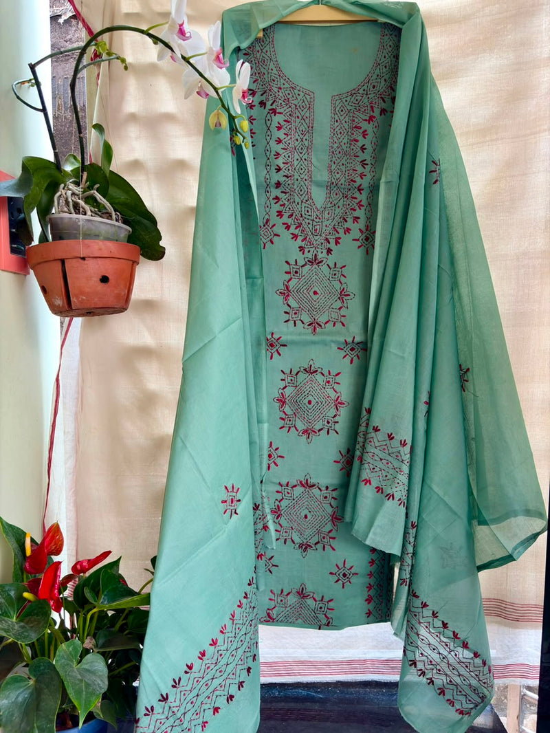 Lucknawi Embroidery Suit in Pure Cotton