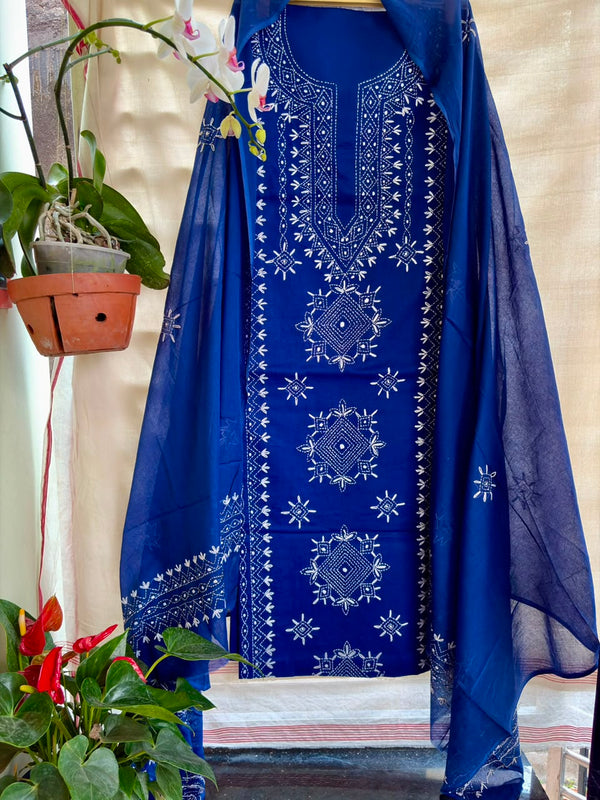 Lucknawi Embroidery Suit in Pure Cotton