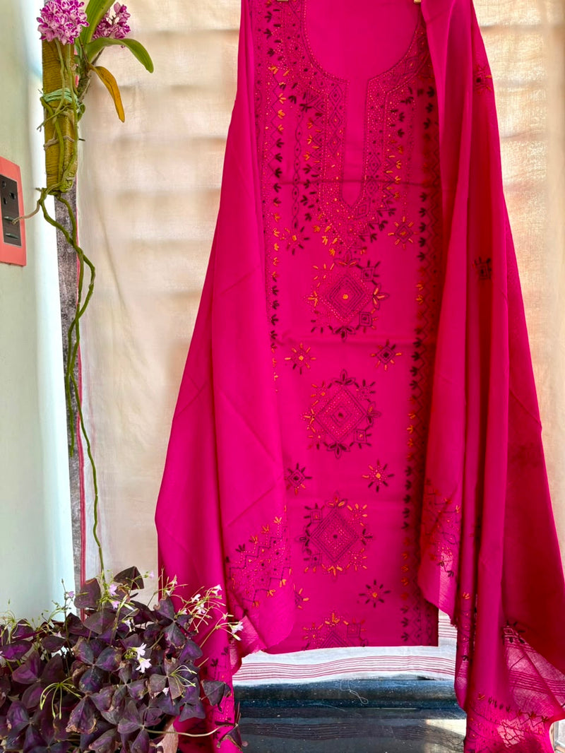 Lucknawi Embroidery Suit in Pure Cotton