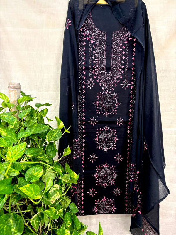 Lucknawi Embroidery Suit in Pure Cotton