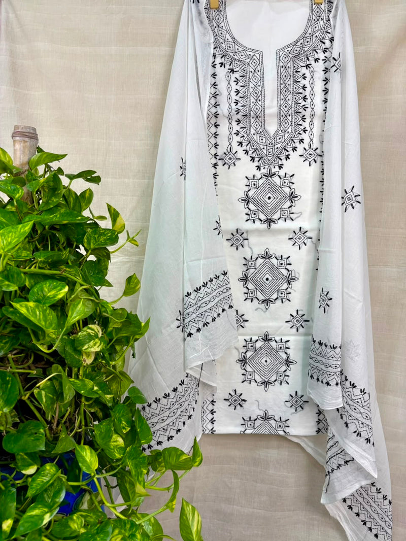 Lucknawi Embroidery Suit in Pure Cotton