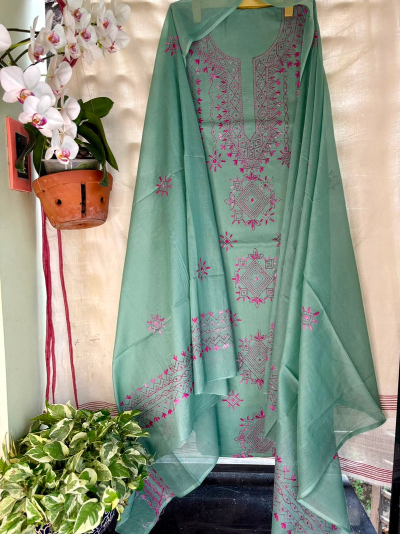 Lucknawi Embroidery Suit in Pure Cotton