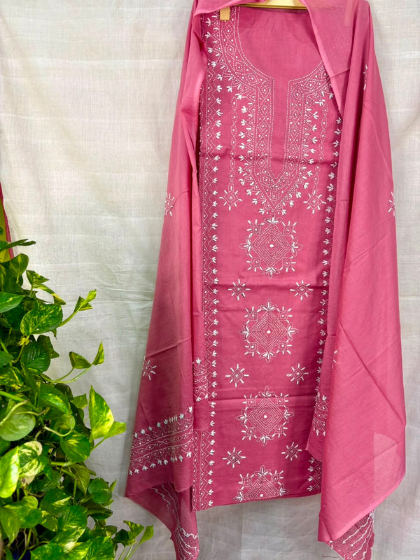 Lucknawi Embroidery Suit in Pure Cotton