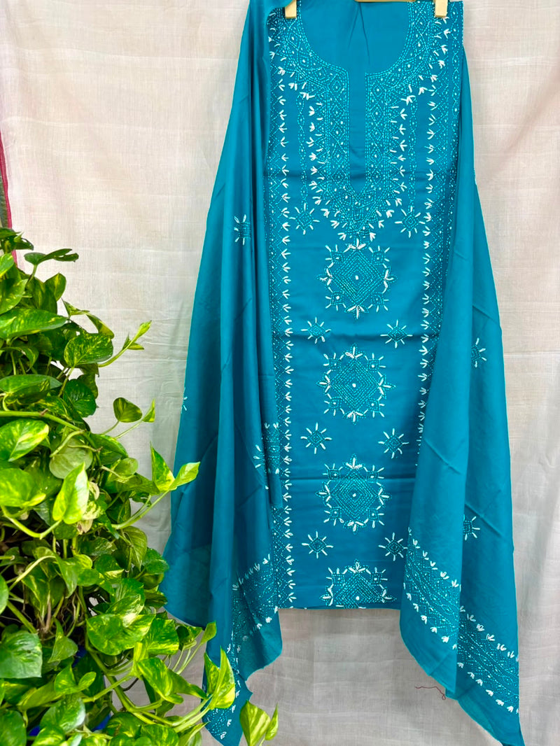 Lucknawi Embroidery Suit in Pure Cotton