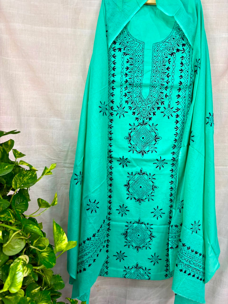 Lucknawi Embroidery Suit in Pure Cotton