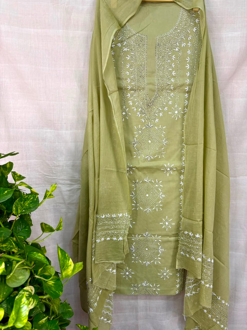 Lucknawi Embroidery Suit in Pure Cotton