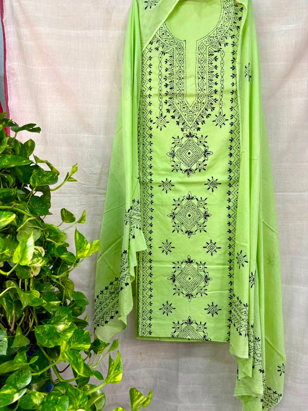Lucknawi Embroidery Suit in Pure Cotton