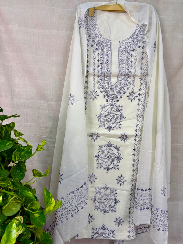 Lucknawi Embroidery Suit in Pure Cotton