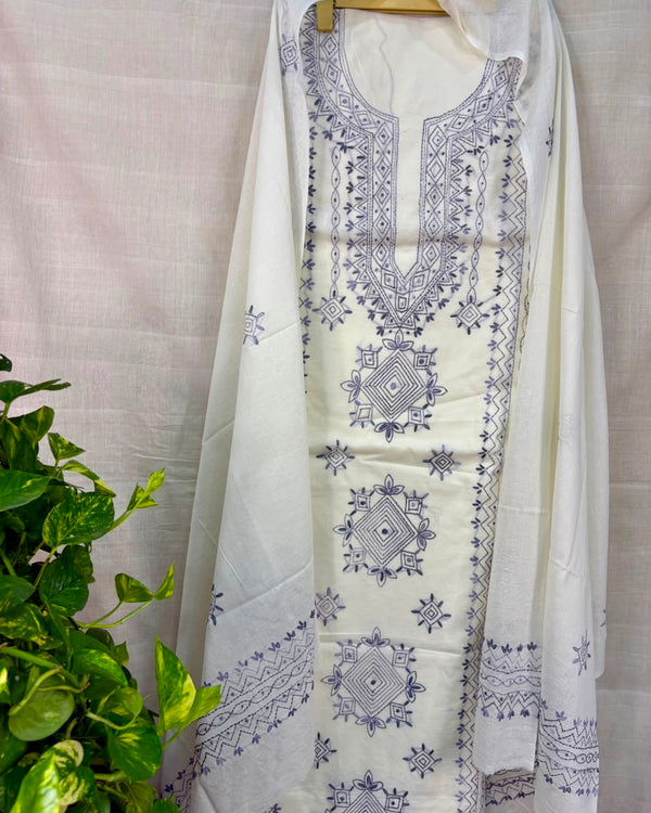 Lucknawi Embroidery Suit in Pure Cotton