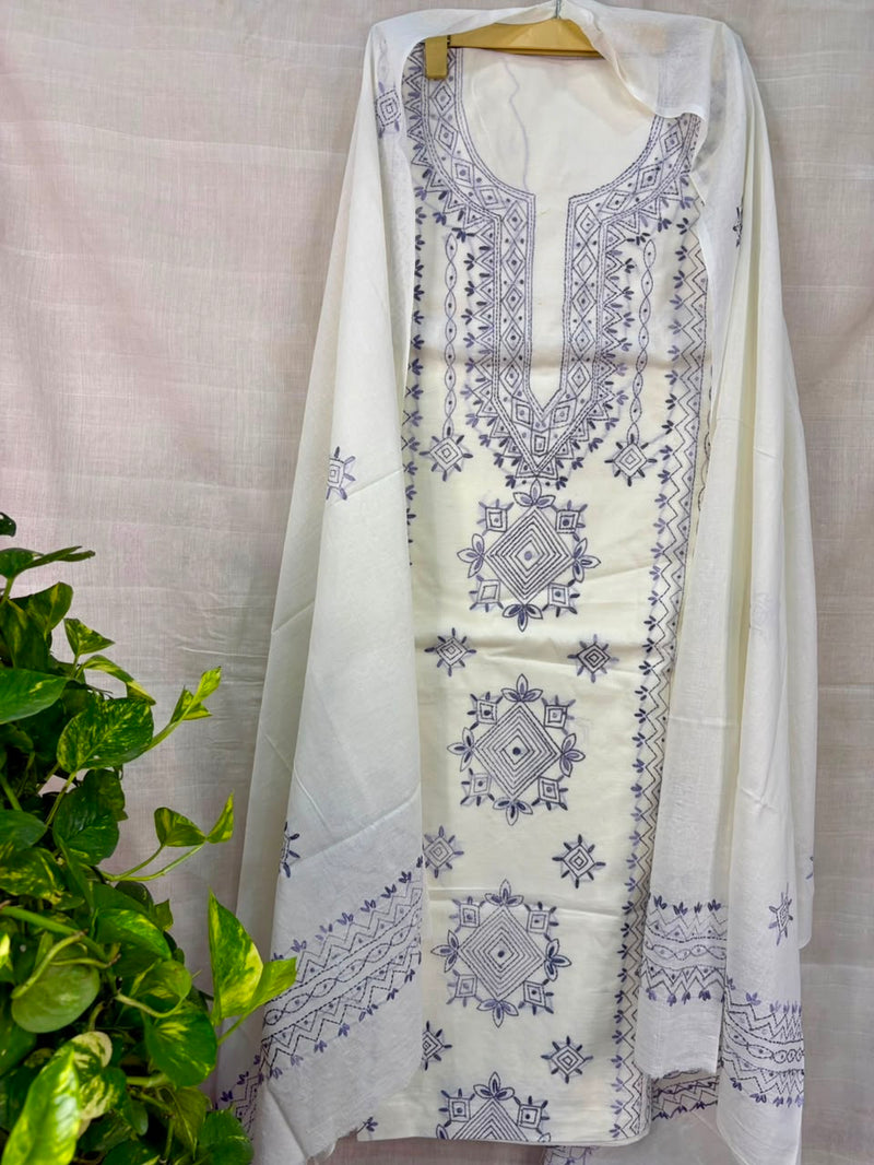Lucknawi Embroidery Suit in Pure Cotton