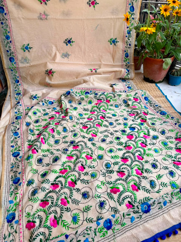 Phulkari Pom Pom Saree