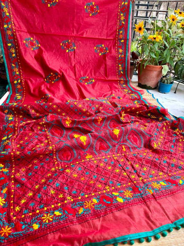 Phulkari Pom Pom Saree