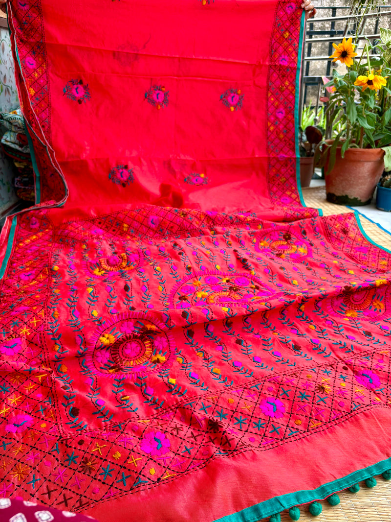 Phulkari Pom Pom Saree