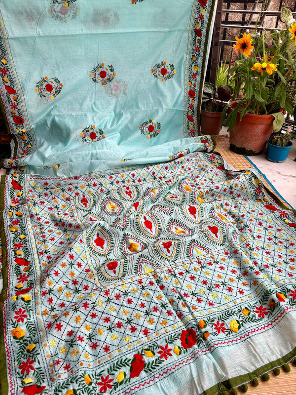 Phulkari Pom Pom Saree