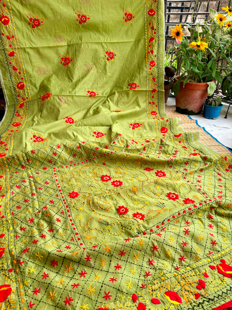 Phulkari Pom Pom Saree