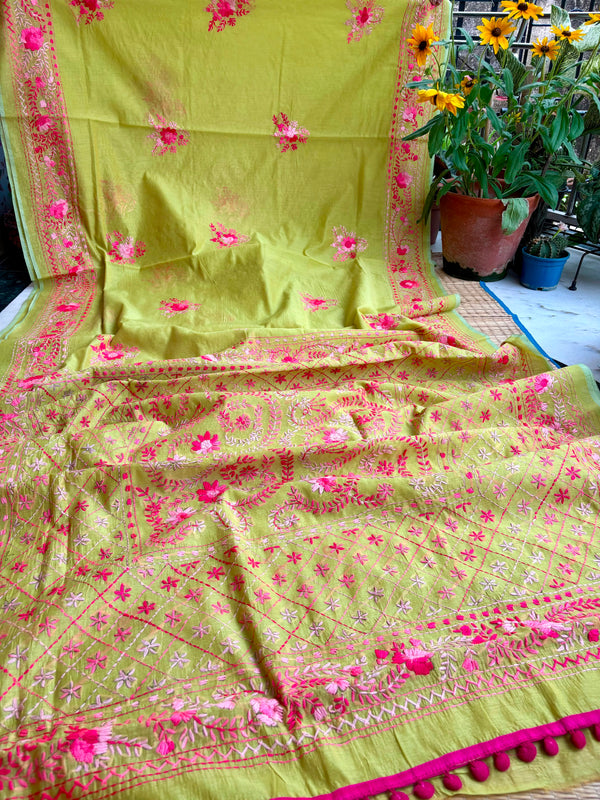 Phulkari Pom Pom Saree