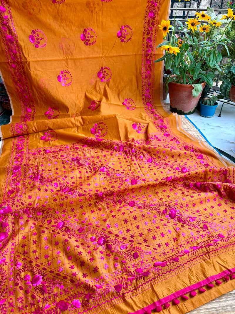 Phulkari Pom Pom Saree