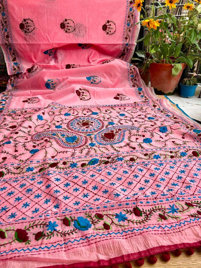 Phulkari Pom Pom Saree