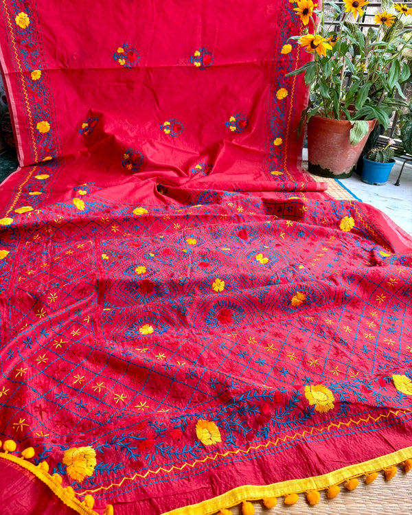 Phulkari Pom Pom Saree