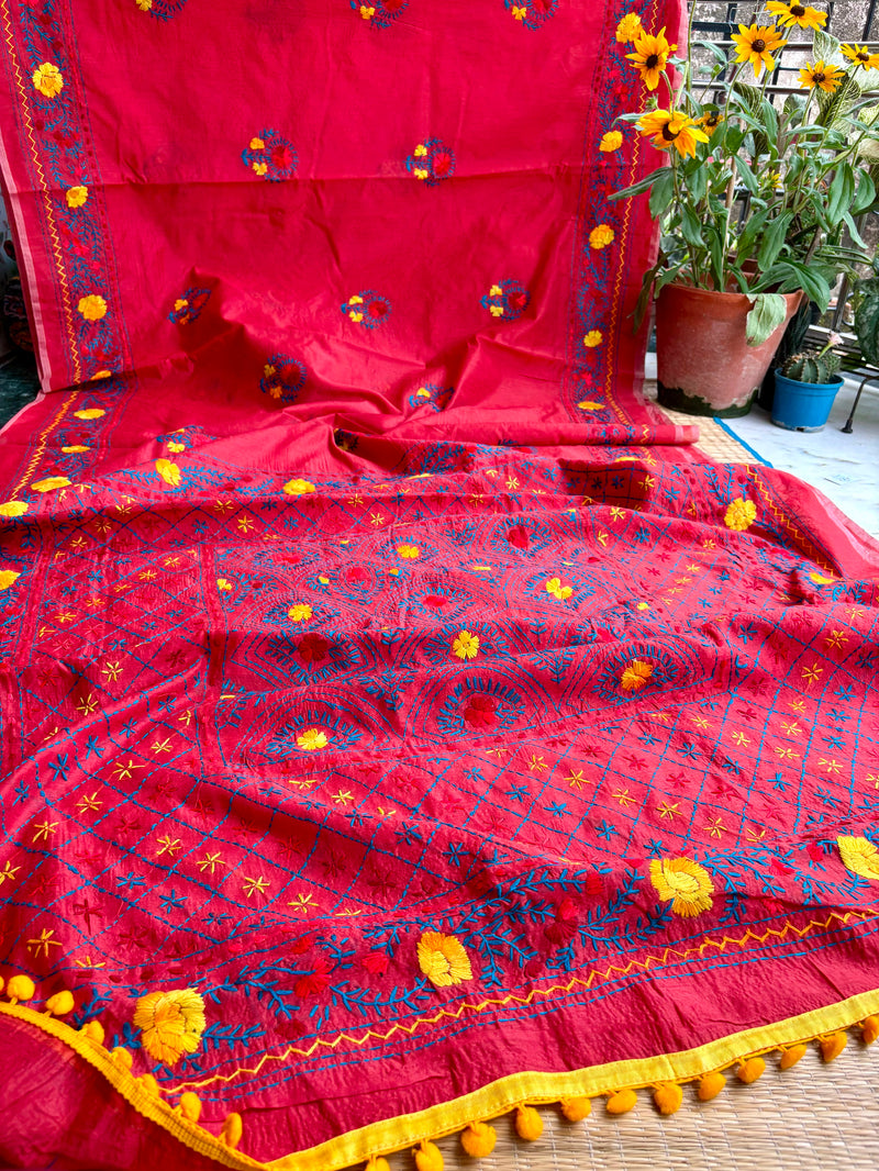 Phulkari Pom Pom Saree